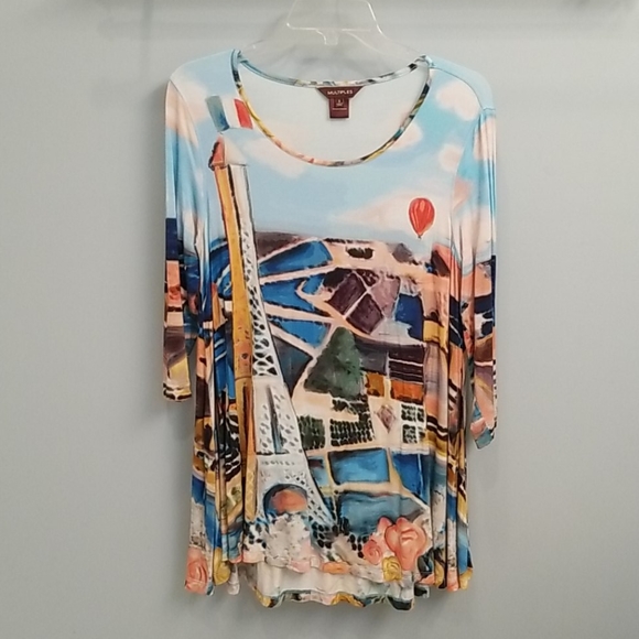 Multiples Eiffel Tower Print Swingy Tunic Top in S - Picture 1 of 10